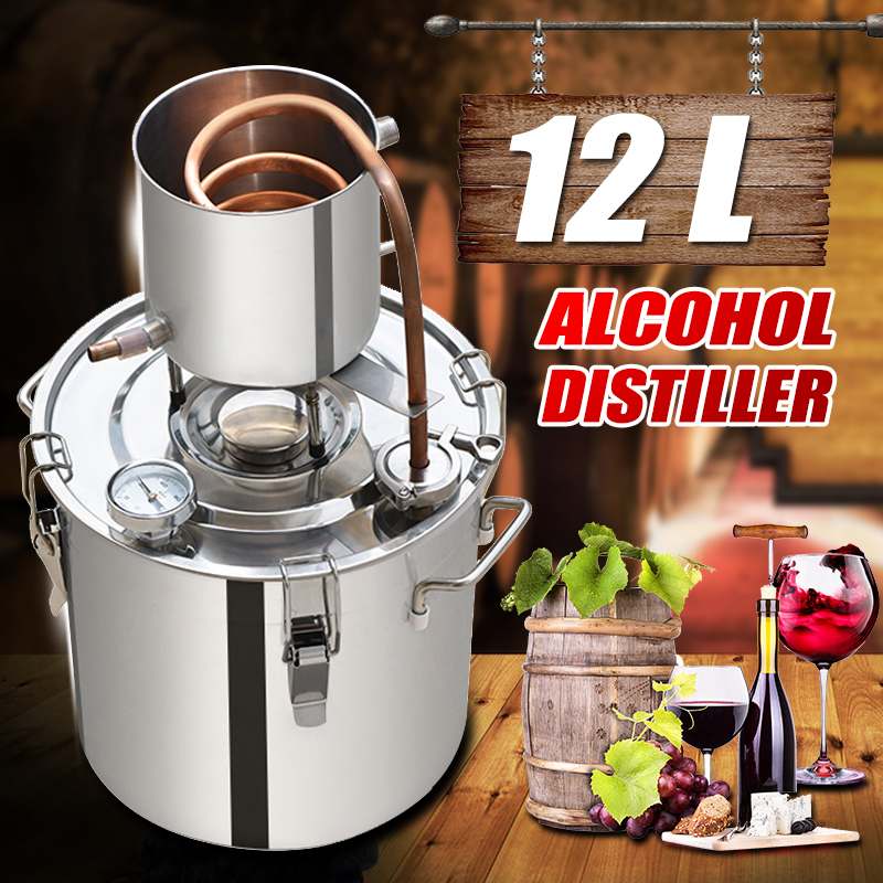 12L/3.2GAL Durable Distiller Moonshine Alcohol Stainless Steel Red Copper DIY Home Water Wine Essential Oil Brewing Kit