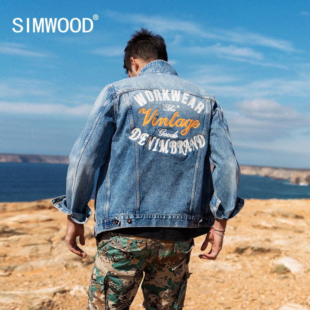 SIMWOOD 2021 New Denim Jacket Men Back embroidery letter high quality plus size outwear jackets brand clothing SJ120024