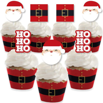 48pcs Merry Christmas Cake Decoration Cake Flag Cup Cake Muffin Baking Paper Wrapper Topper Party Cake Packaging Party Supplies