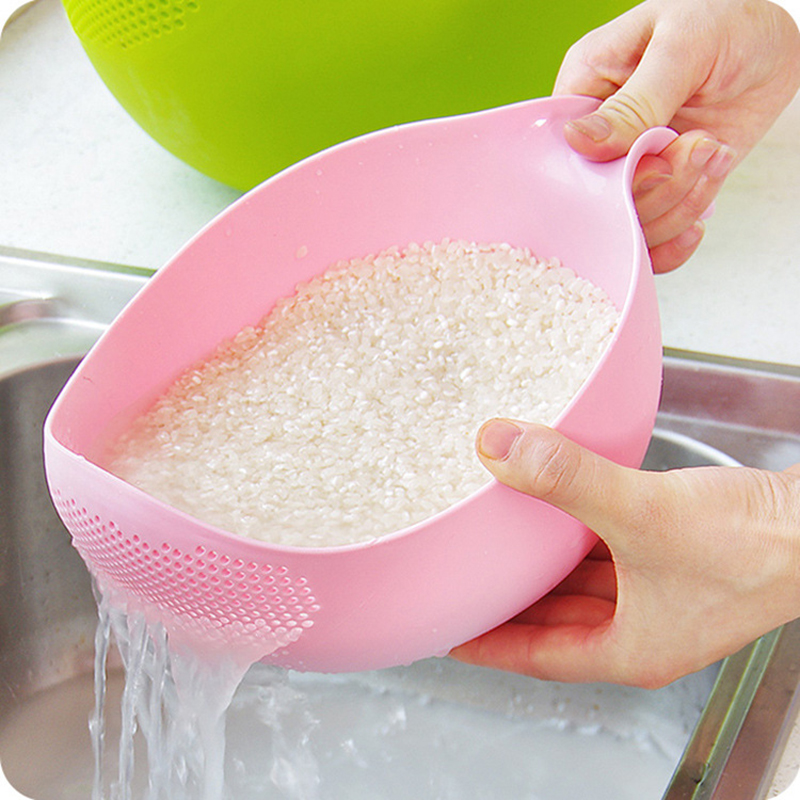 Hot Sale Food Grade Plastic Rice Washer Beans Peas Washing Filter Strainer Green Pink Basket Sieve Drainer Cleaning Gadget tools