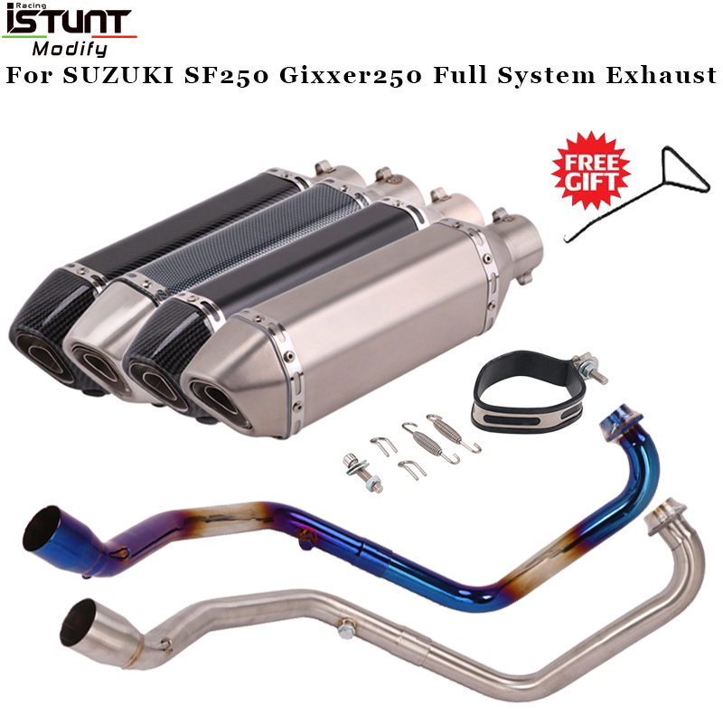 Slip On For SUZUKI GIXXER 250 Gixxer250 SF250 Motorcycle Exhaust Full System Escape Modified Front Tube Middle Link Pipe Muffler