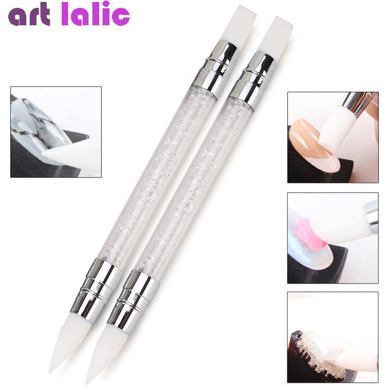 1 Pc Dual-ended Nail Art Silicone Sculpture Pen 3D Carving DIY Glitter Powder Liquid Manicure Dotting Brush Nail Tips Tool