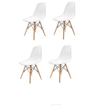 A set of four Scandinavian medieval style PU dining chairs with solid wood foot furniture, suitable for living room, dining room