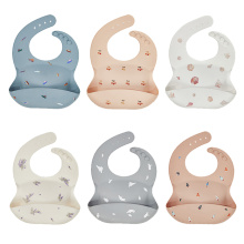 Cute Fruit Animals Print Baby Bibs Silicone Waterproof Baby Lunch Feeding Stuff Soft Adjustable Kids Aprons Toddler Tableware