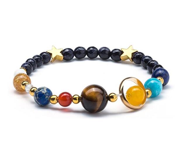 Gemstone Planetary bracelet Natural Stone Quartz Elastic Adjustable Bracelet for Men Women
