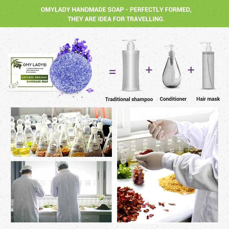 OMY LADY 100% Pure Natural Handmade Shampoo Soap Lavender Extract Essential Oil Hair Cold Processed Anti-Dandruff Off Hair Care