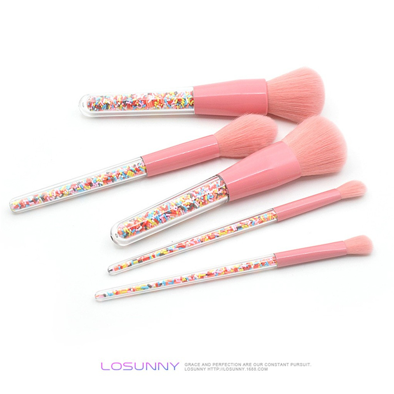5 Pcs Makeup Brushes Set Pink Color Plastic Granule Transparent Handle Brush Set pincel maquiagem pinceaux maquillage New