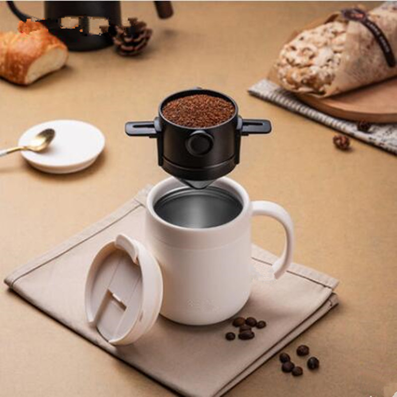 Portable Coffee Maker Coffee Pot Coffee Dripper Set With Travel Coffee Mug Reusable Coffee Filter Stainless Steel For Office