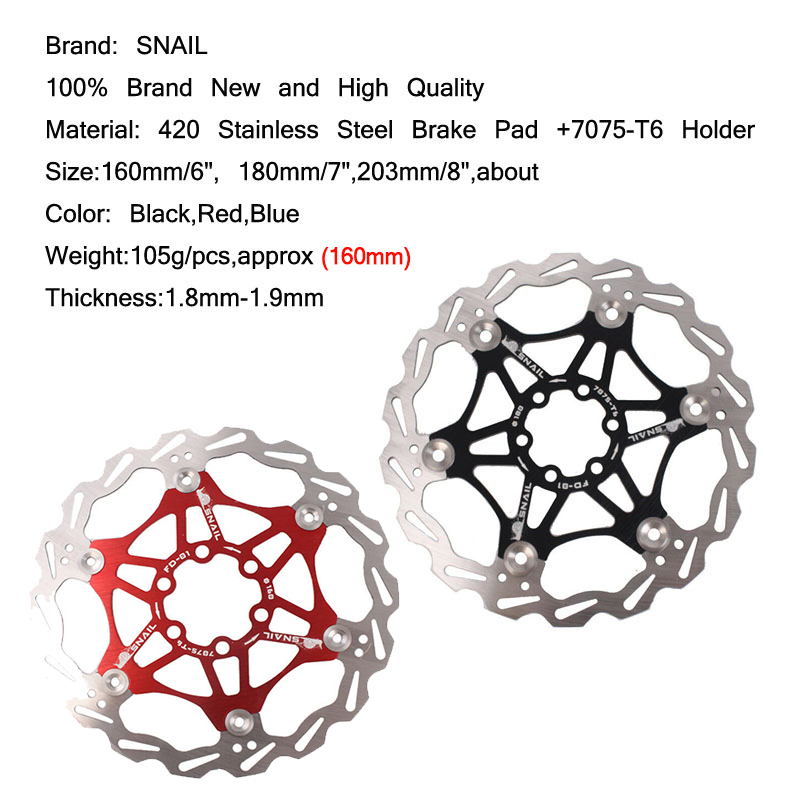 SNAIL 160/180/203mm Bicycle Floating Brake Disc Rotor cycling Bettery Bike Brake Accessories Ultralight Fit Shimmano Brakes