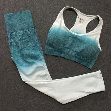 LANTECH Women Sports Suits Set Yoga Sets Gym Fitness Ombre Athletic Pants Bra Sportswear Leggings Seamless Sports Active