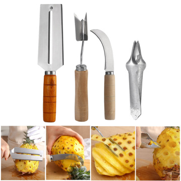 4pcs/Set Stainless Steel Pineapple Peeler Seed Remover Easy Sugarcane Pineapple Cutter Corer Slicer Clip Vegetable Fruit Tools