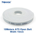 POWGE 10Meters Trapezoid PU AT5 Open timing belt AT5-15mm Width 15mm AT5 Synchronous belt polyurethane steel AT5 belt pulley