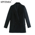 KPYTOMOA Women 2020 Fashion Double Breasted Loose Fitting Blazer Coat Vintage Long Sleeve Pockets Female Outerwear Chic Tops