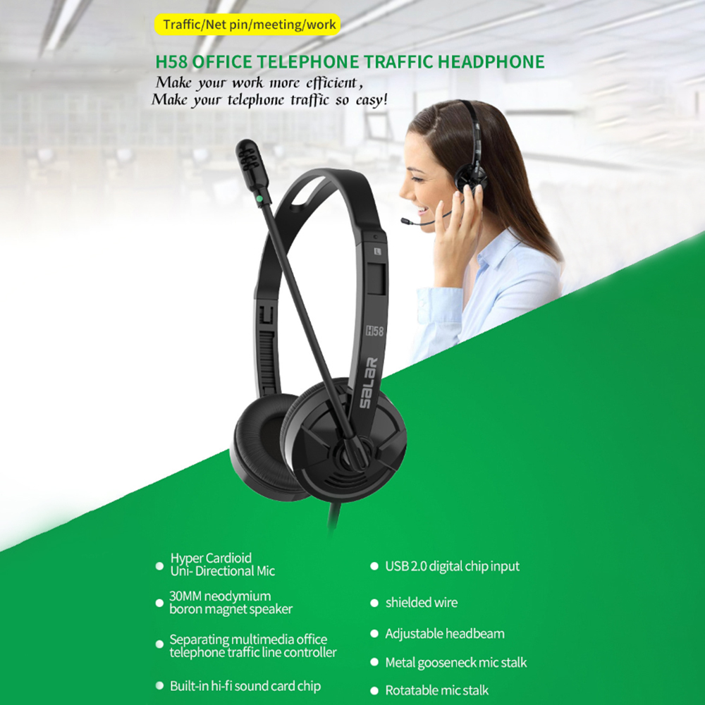 H58 Computer Wired Headphone Office Bussiness Telephone Traffic Headphones Noise Cancelling Headset with Mic for Computer Laptop