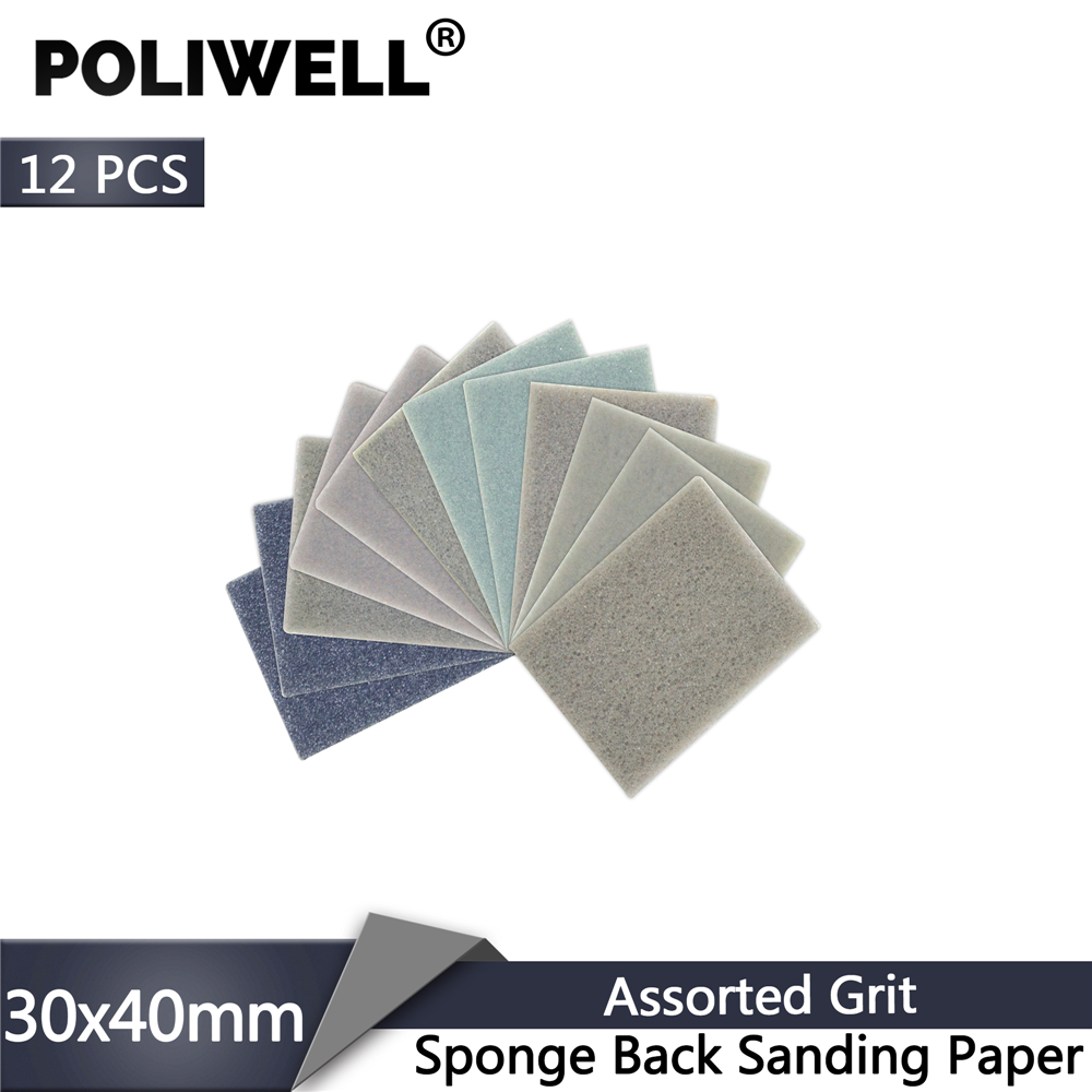 POLIWELL 12Pcs Rectangular Sanding Sponge Block Pad Sandpaper 400 1000 1500 3000 Grit Abrasive Tools Sandpaper Sanding Discs
