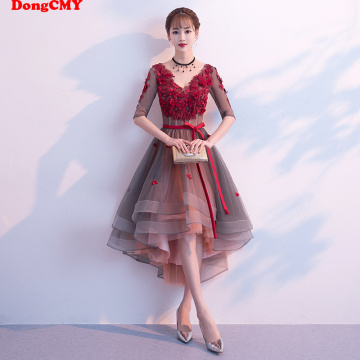 DongCMY New 2020 Flower Bridesmaid Dresses Burgundy Color V-Neck Elegant Pear Party Bride Dress