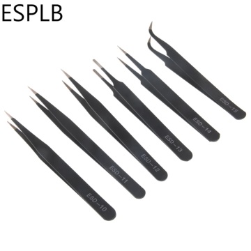 ESPLB 6pcs ESD Tweezers Precision Anti-static ESD Stainless Steel Tweezers Industrial Curved Straight Repair Tools Tweezers
