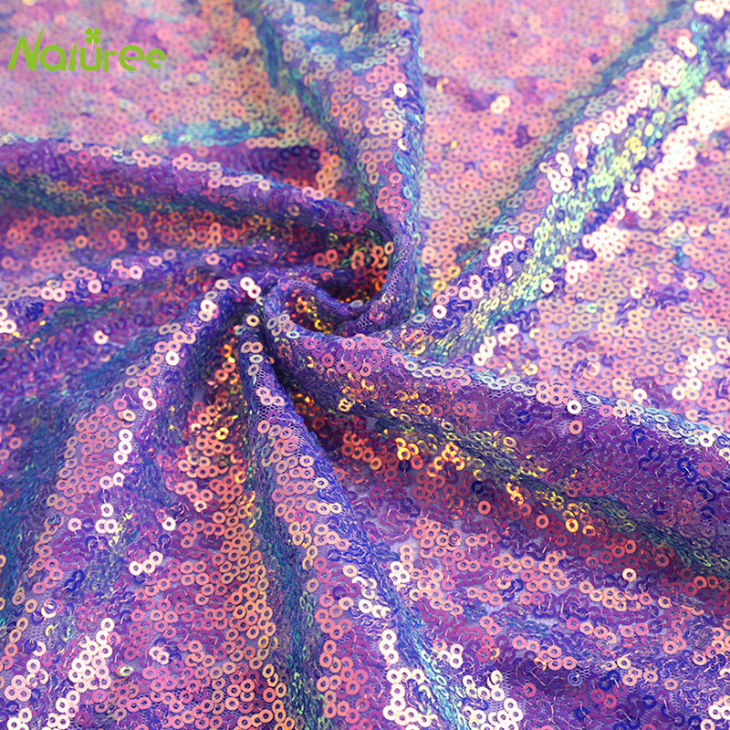 50cm*130cm Sequins Fabric 3MM Laser Nigerian Embroidered Lace Sparkly Fabric for Rainbow Sequin Dress DIY Handmade Materials