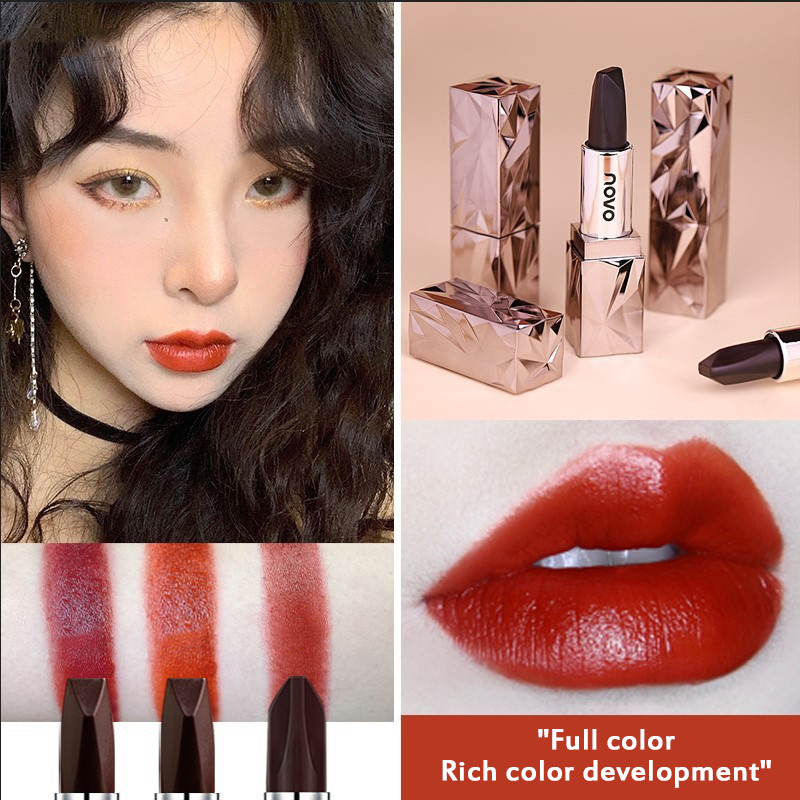 NOVO Black Rose silky Double-sided Tri-color Lipstick Long-lasting Waterproof Non-fading Pearl Moisturizing Makeup TSLM2