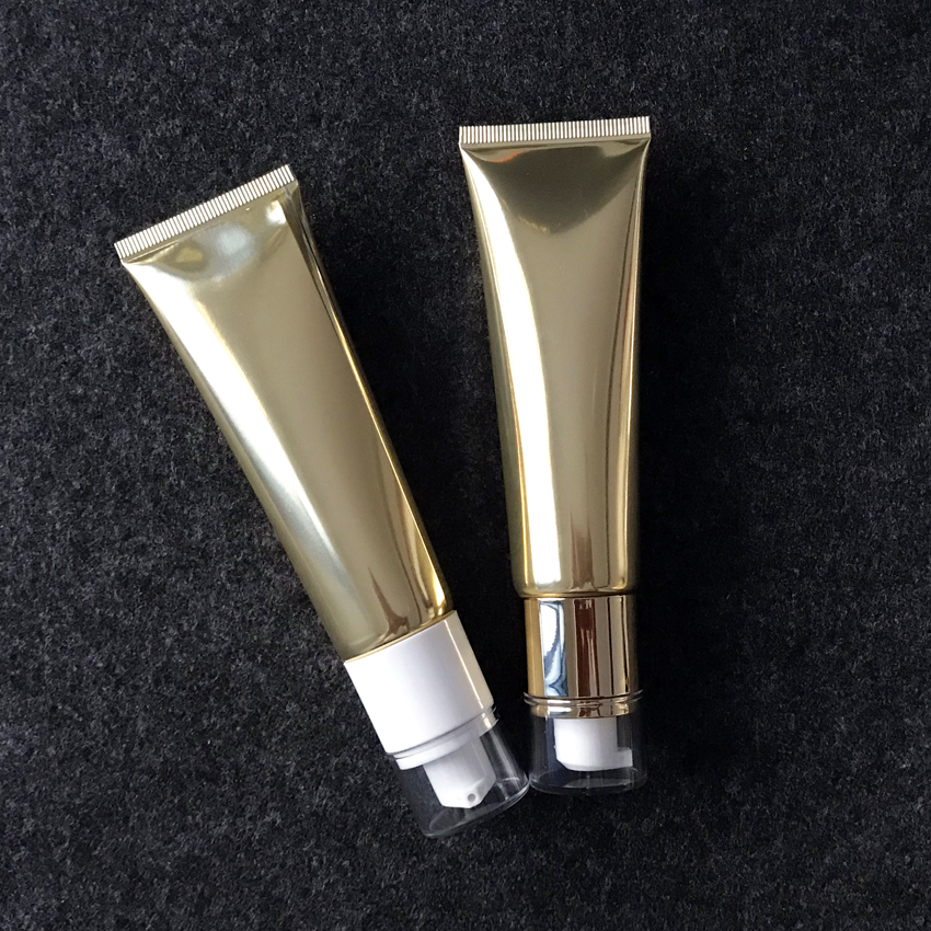 50ml Empty Aluminum Plastic Squeeze Bottle 50g Gold Silver Cosmetic Tube Facial Cleanser Lotion Cream Container Free Shipping
