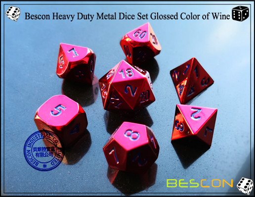 Bescon Heavy Duty Metal Dice Set Glossed Color of Wine-3