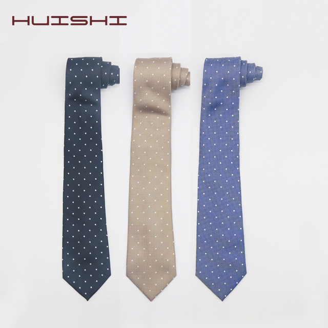 HUISHI 8 cm skinny fashion dot neckties men slim polyester neck tie Polka Dot Men polyester neckies for Gentlemen