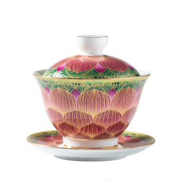 Gaiwan Porcelain Enamel Color Hand Painted Ceramic Tea Tureen 150ml Teaware for Puer Pu'er Tea Bowl Cup Saucer Lid Set Drinkware