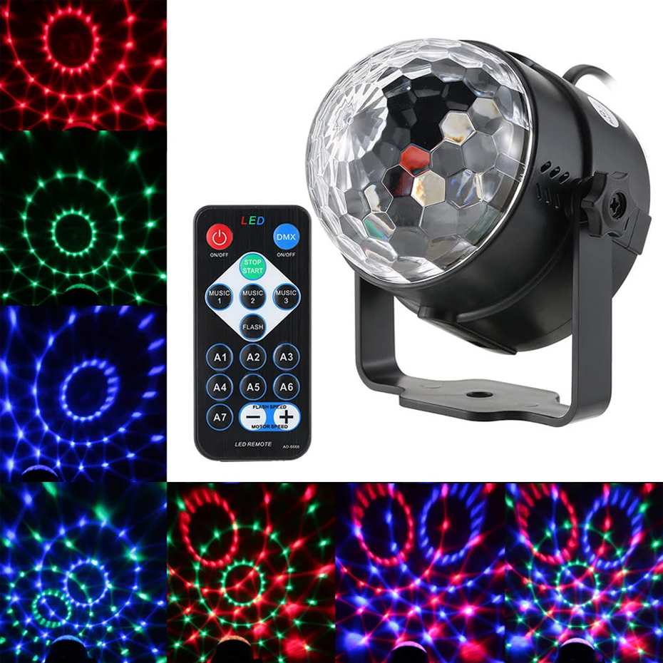 ALIEN 3W RGB LED DJ Disco Crystal Magic Ball Light Sound Activated Stage Lighting Effect Party Holiday Birthday Wedding KTV Lamp