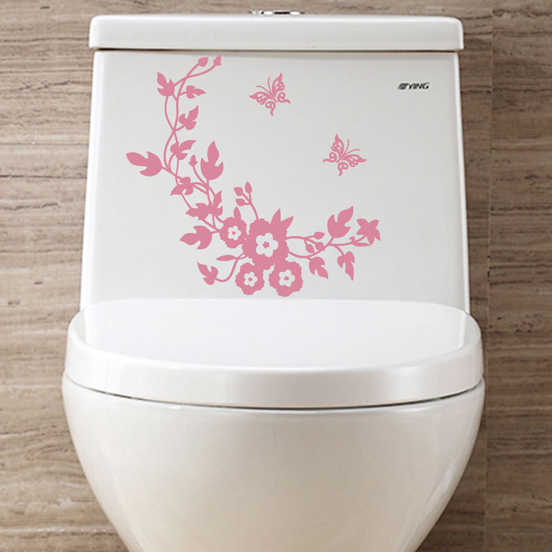 1Pc Decorative Butterfly Flower Vine Toilet Wall Sticker Removable Art Decals Waterproof Home Bathroom Living Room Decor Sticker