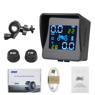 Motorcycle TPMS USB Solar Charging Motor Tire Pressure Tyre Temperature Monitoring Alarm System with 2 External Sensors