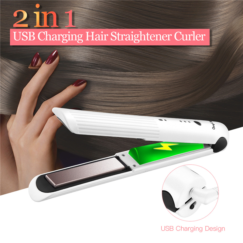 Portable Cordless Hair Straightener Mini Size Curler Hair Flat Iron Plates Adjustable Temperature USB Rechargeable Curling Wand