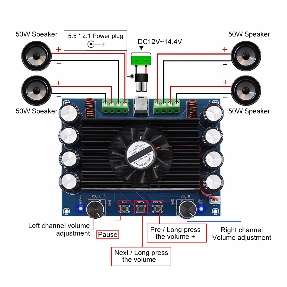 AIYIMA TDA7850 Bluetooth Amplificador Audio Four-channel 50Wx4 Class AB Power Sound Speaker Amplifier Board Stereo Mini Amp
