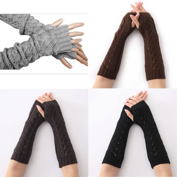 1pair Women Winter Long Gloves Knitted Fingerless Gloves Half Triangle Hollow Arm Female Sleeves Guantes Mujer