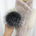 Women Real Rex Rabbit Fur Scarf Silver Fox Fur Balls Winter Warm Handmade Neckerchiefs Fluffy Soft Black Beige Pink