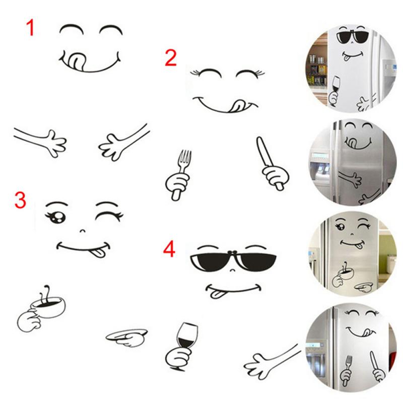 Waterproof Wall Sticker Happy Delicious Face Kitchen Fridge Art Cute Smiley Wall Stickers Refrigerator Stickers Home Decoration