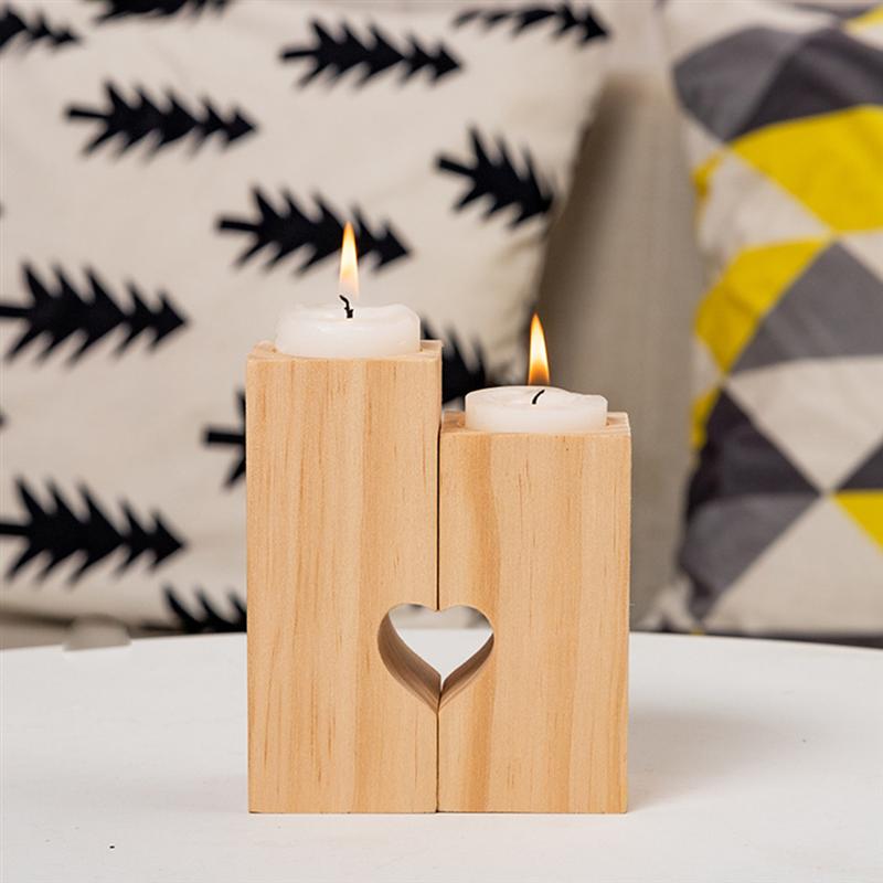 3Pcs Fashion Candlesticks Wooden Candle Holders Home Desktop Decors With Candles Holder Love Tea Wax Base Ornaments