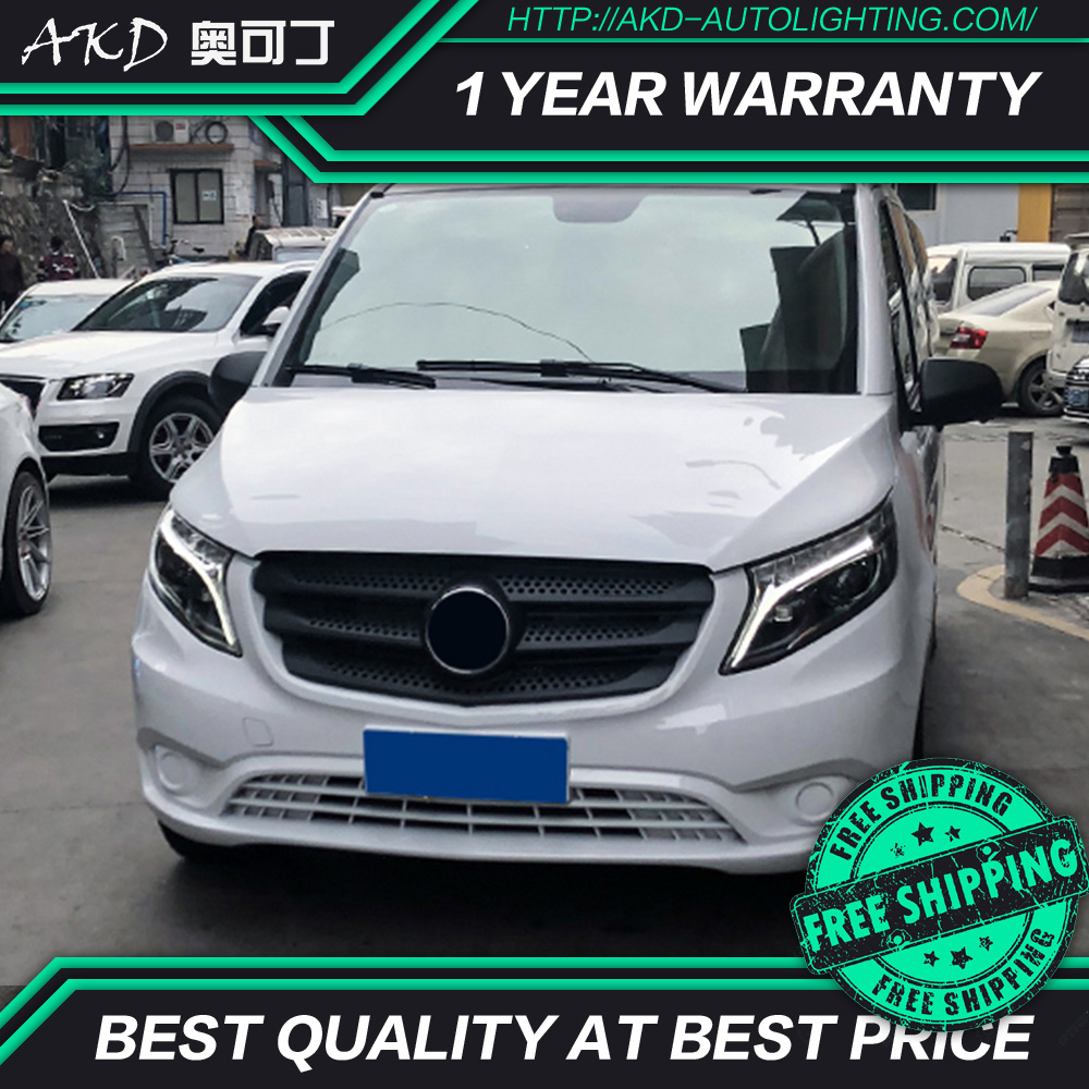 AKD tuning car Headlight For Mercedes-Benz VITO 2016-2019 Headlights LED DRL Running lights Bi-Xenon Beam lights angel eyes