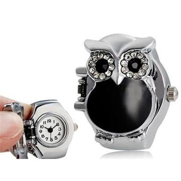 Women Watches Girl Shiny Rhinestone Owl Case Stainless Steel Elastic Finger Ring Watch Ladies Watch montres femmes