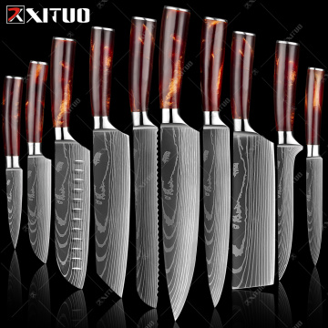 XITUO Kitchen Knife Set Imitation Damascus Pattern Professional Chef knife Meat Cleaver Slicing Santoku knife Kitchen Accessory