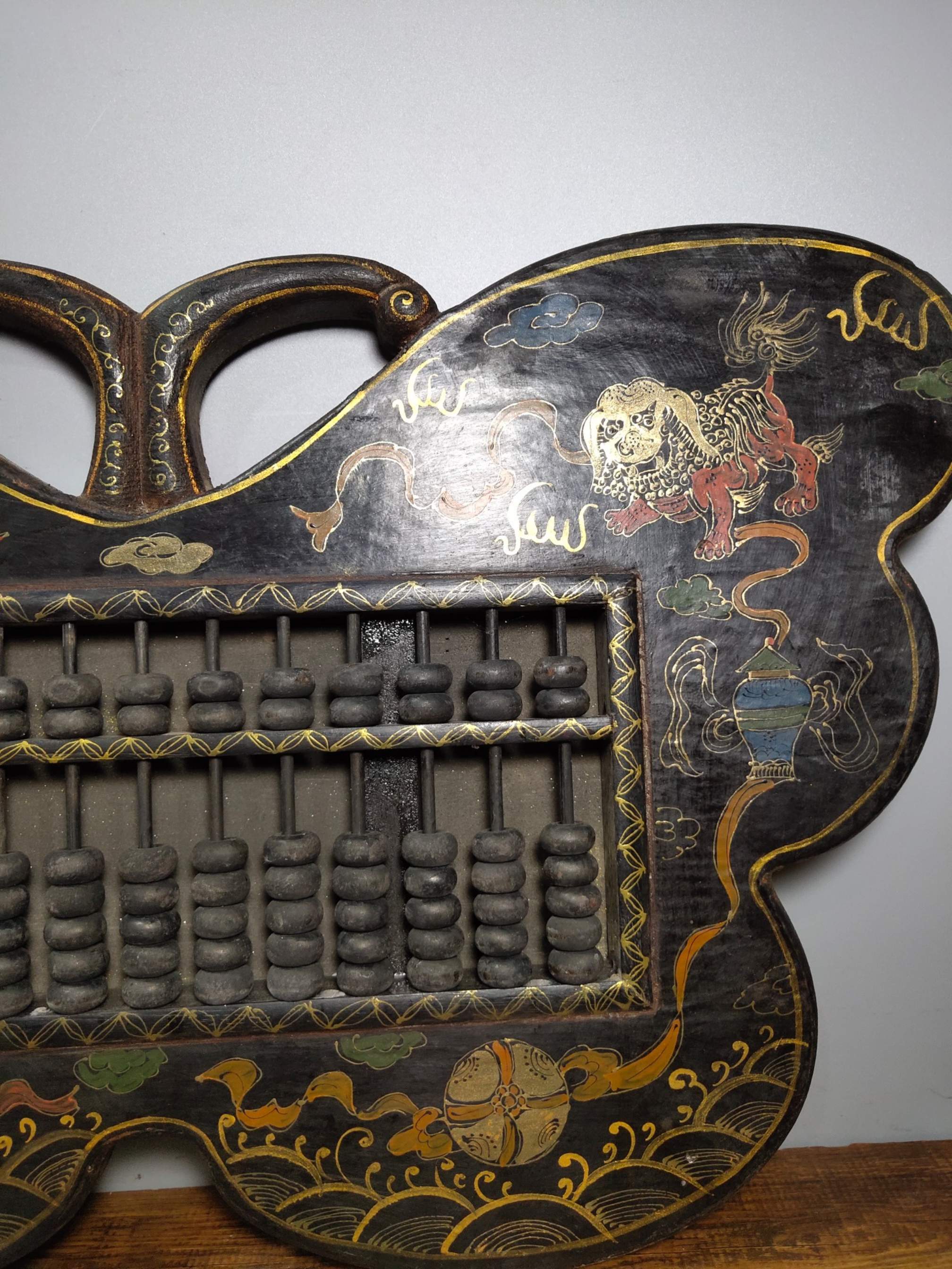 20" Tibet Buddhism Temple Old wood lacquerware abacus Lion Rolling Hydrangea Joe Bookkeeping Room Abacus Accounting abacus