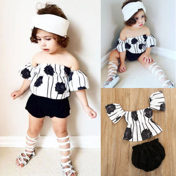 Pudcoco Girl Set 0-24M Newborn Baby Girls Flower Backless Striped Tops Pants Shorts Outfits Clothes USA