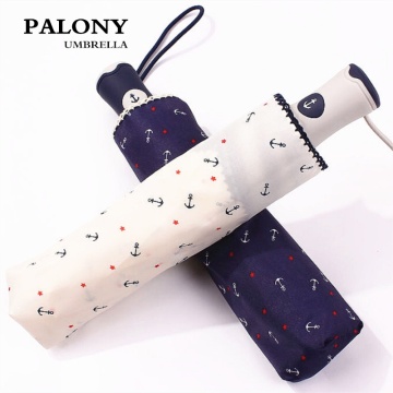 PALONY Quality Automatic Folding Rain Umbrella Women Anti-Uv Protection Sunscreen Windproof Fresh Ship Anchor Parasol