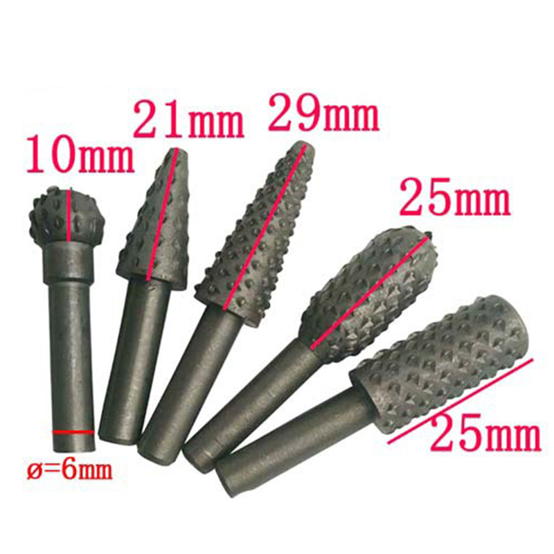 5pcs Set Rotary Rasp File 6mm Shank Burr File Rasp Woodworking Drill Bits Rotary File Wood Drilling DIY Tool Accessories