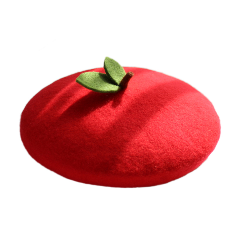 Adjustable Fresh Red apple Wool Felt Beret Manual Women Party Fashion Lovely Hat Girls Hand Made Berets for Female BLM108