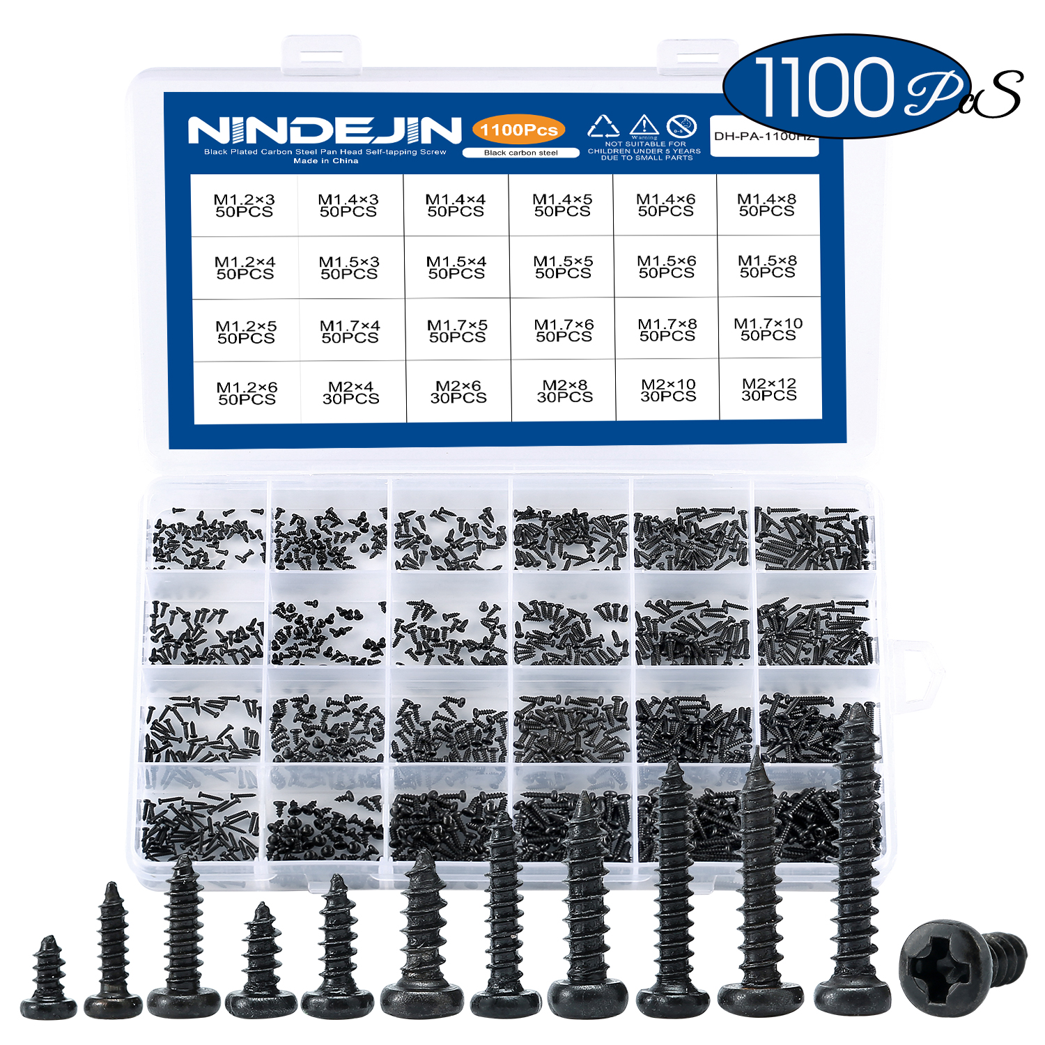 1100pcs Round Pan Head Tapping Screws Set M1.2 M1.4 M1.5 M1.7 M2 Mini Screw laptop computer screw Phillips Screw kit