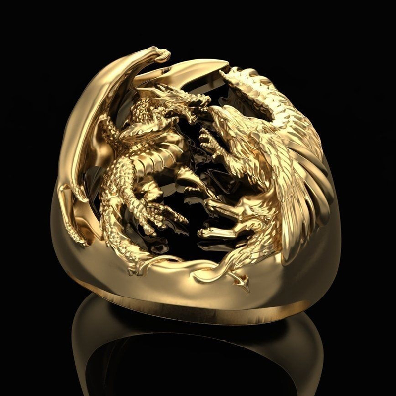 Gothic Punk Animal Rings for Women Retro Wedding Jewelry Vintage Rock Dragon Eagle Fighting Men Ring Statement Accessories