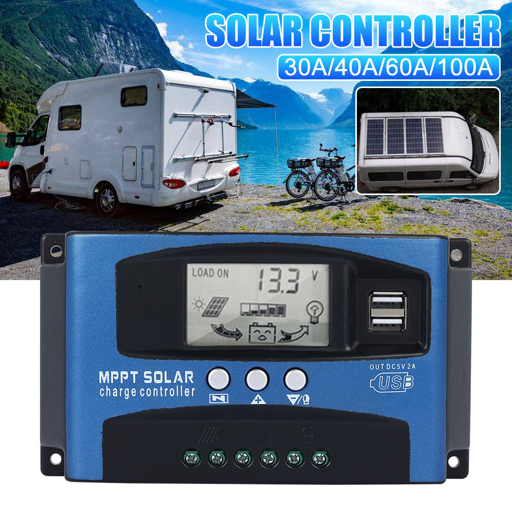 MPPT Solar Charge Controller 30A 40A 60A 100A Backlight LCD Display 12V/24V Solar PWM Controller RV Home