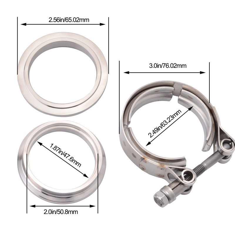 2/2.25/2.5/2.75/3/3.25/3.5/3.75/4 Inch V-Band Clamp Stainless Steel V-Band Flange Kit For Exhaust Pipes Car Exhaust System