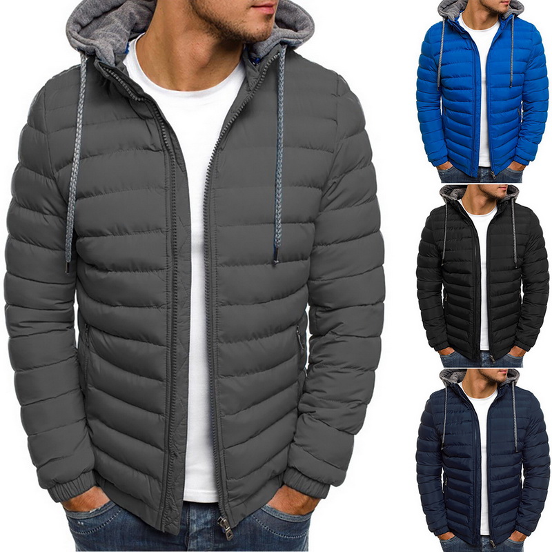 Lightweight Warm Winter Jacket Men Parkas Mens Striped Solid Zipper Pocket Trench Cotton Hoody Parkas Male 2019 Clothing