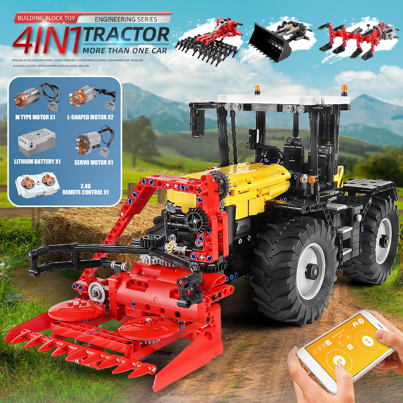 MouldKing 4 In 1 Technical Motorized Grassland Harrow Tractor Farming Agriculture Cultivator Loader Truck Building Blocks Toys